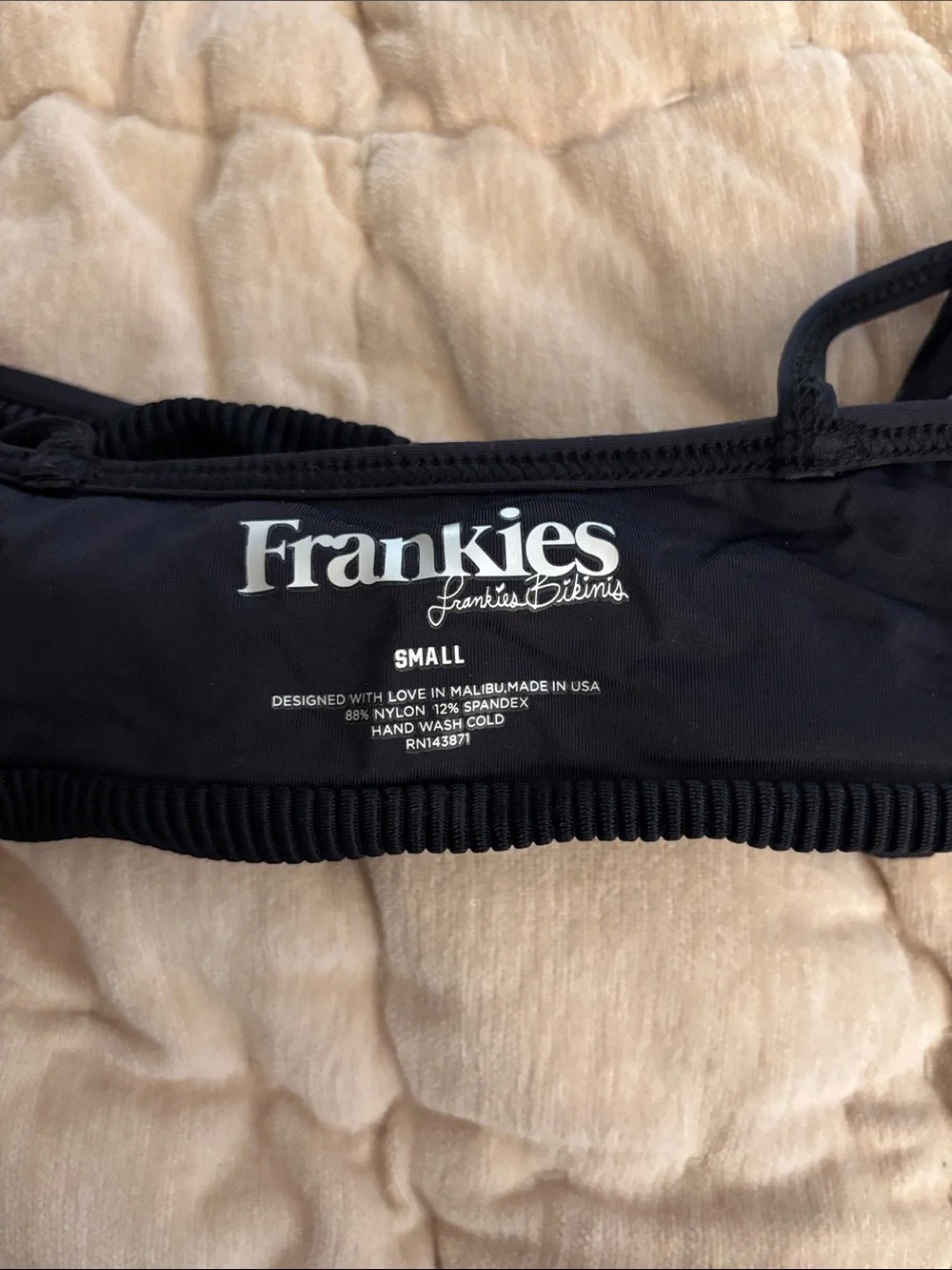 Frankie’s bikinis Ribbed Knot Front Bikini top- Black